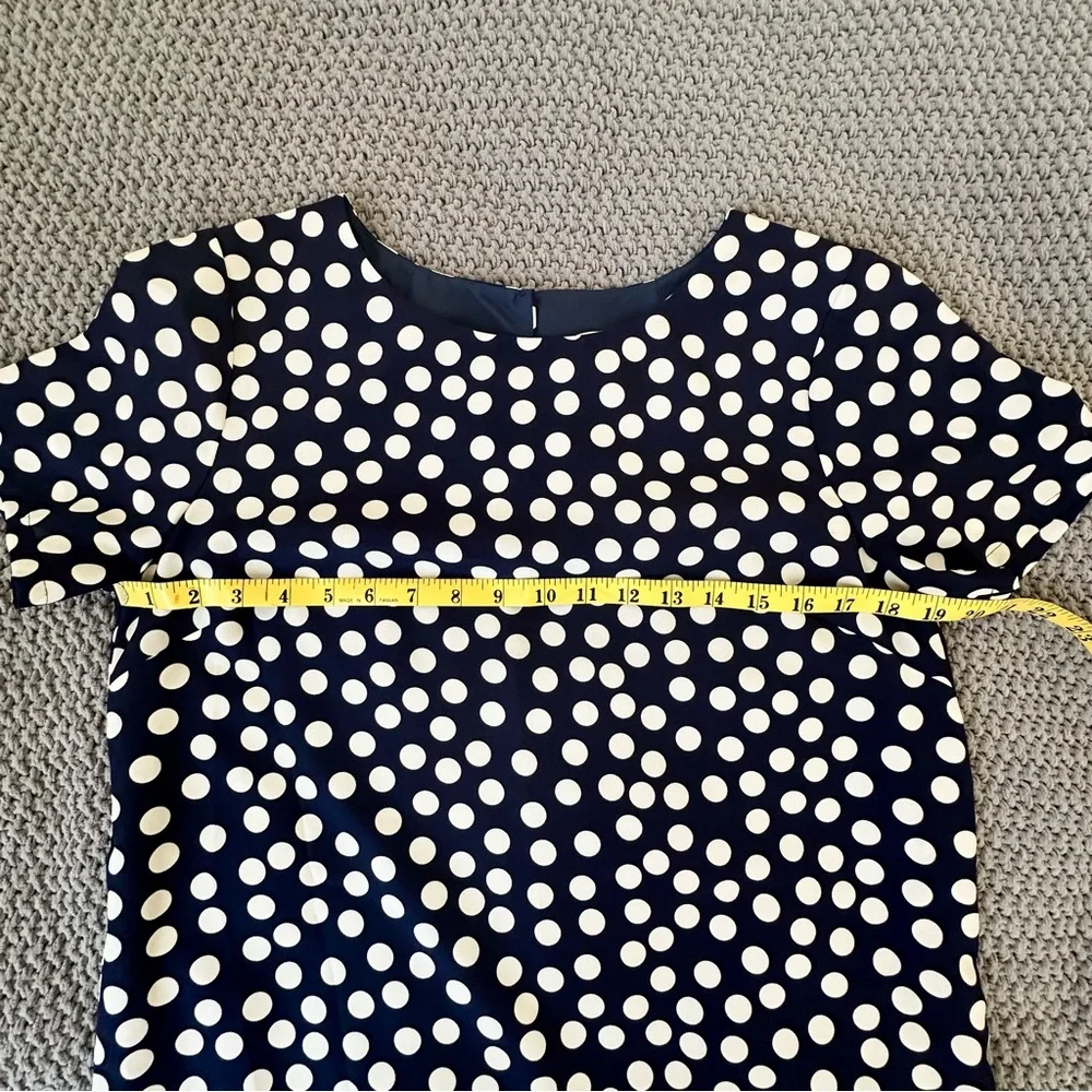 J.Crew Navy White Polka Dot Shift Dress Short Sleeve Lined Size 10 Classic
